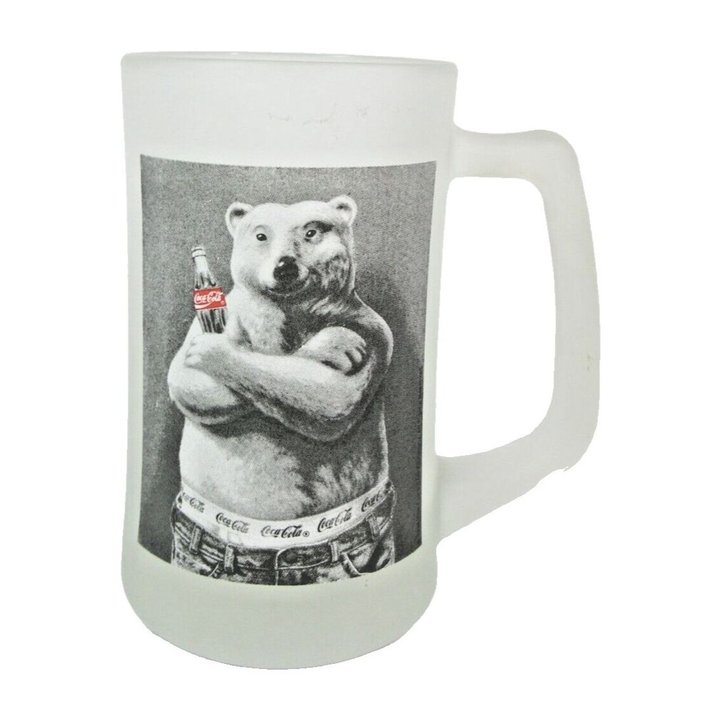 Vintage Coca Cola 1995 Frosted 24 oz. Polar Bear Collector Heavy Glass Mug Stein